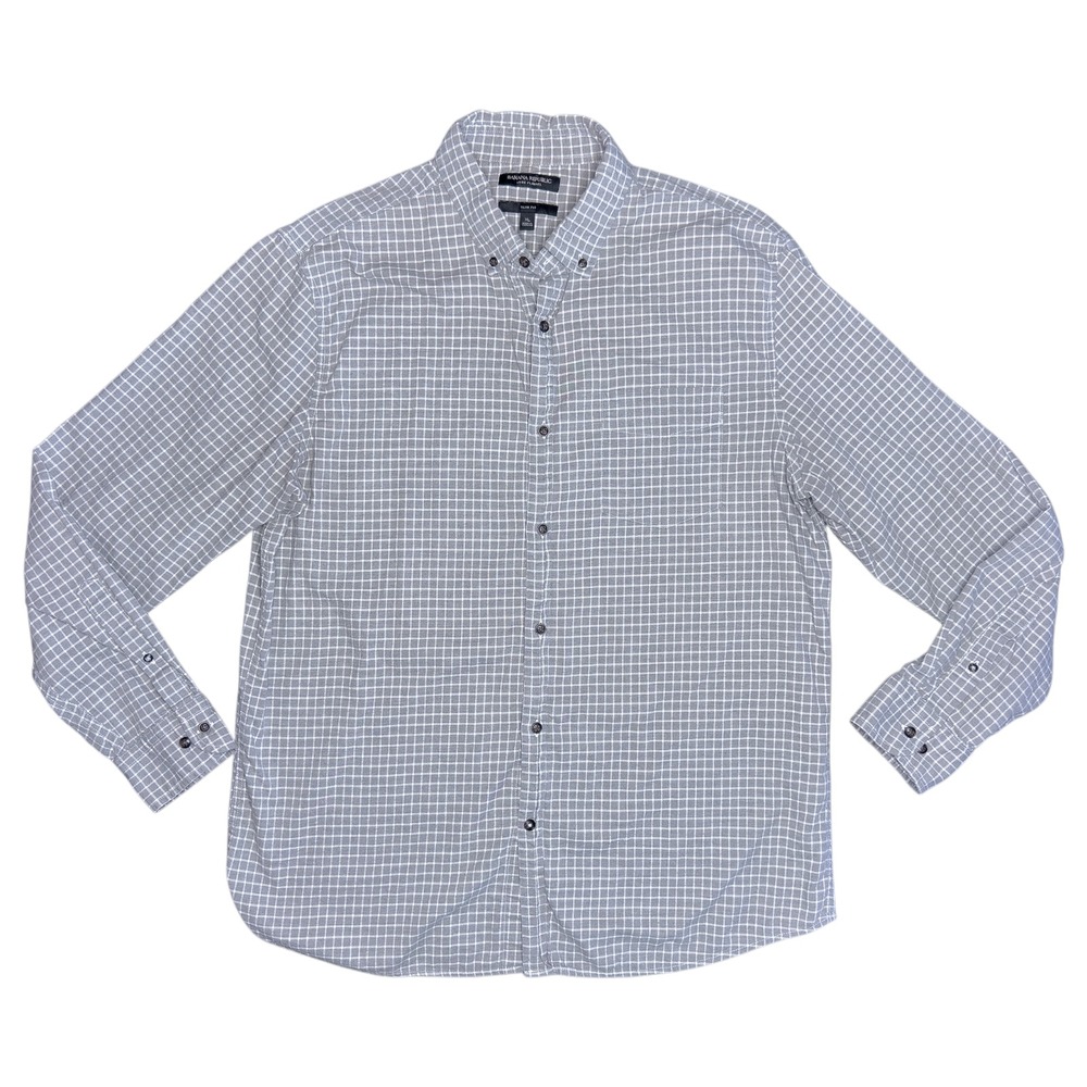 Banana Republic Luxe Flannel Slim Fit Cotton Gray LS Button Up Shirt Men's‎ XL